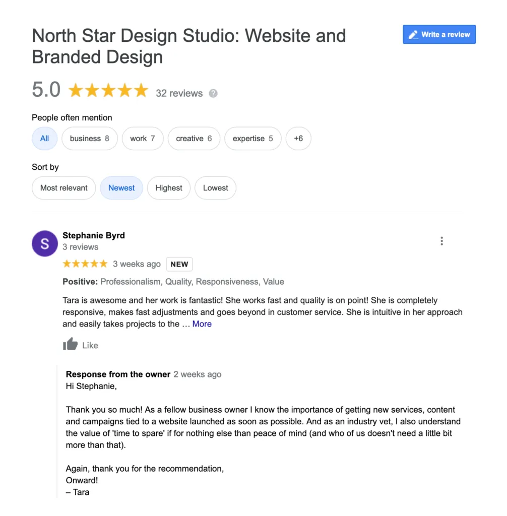 northstar design studio five star rating on google my business profile