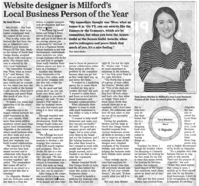 New Haven Register_ 02-20-2022_Website Designer is Milford's Local Person of the Year