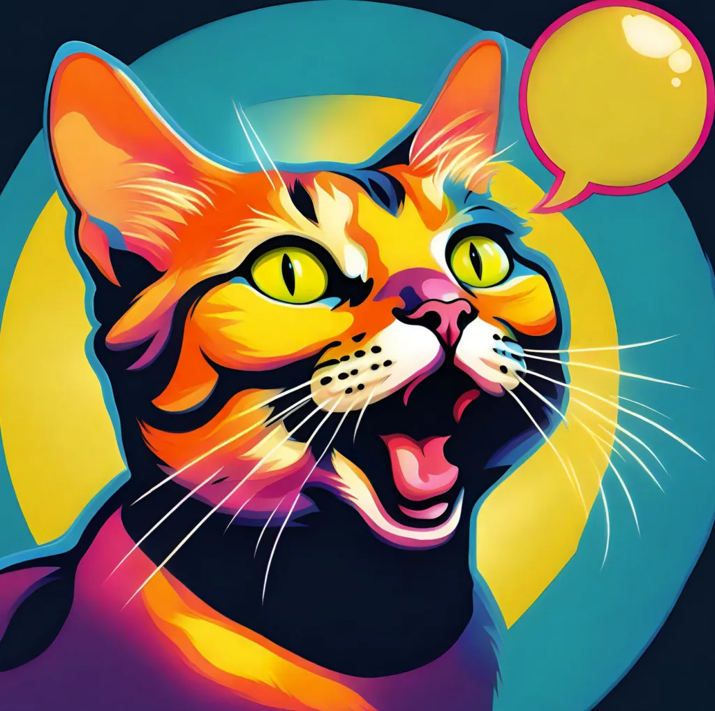 a pop-art styled image of a cat speaking mandarin in a speech bubble