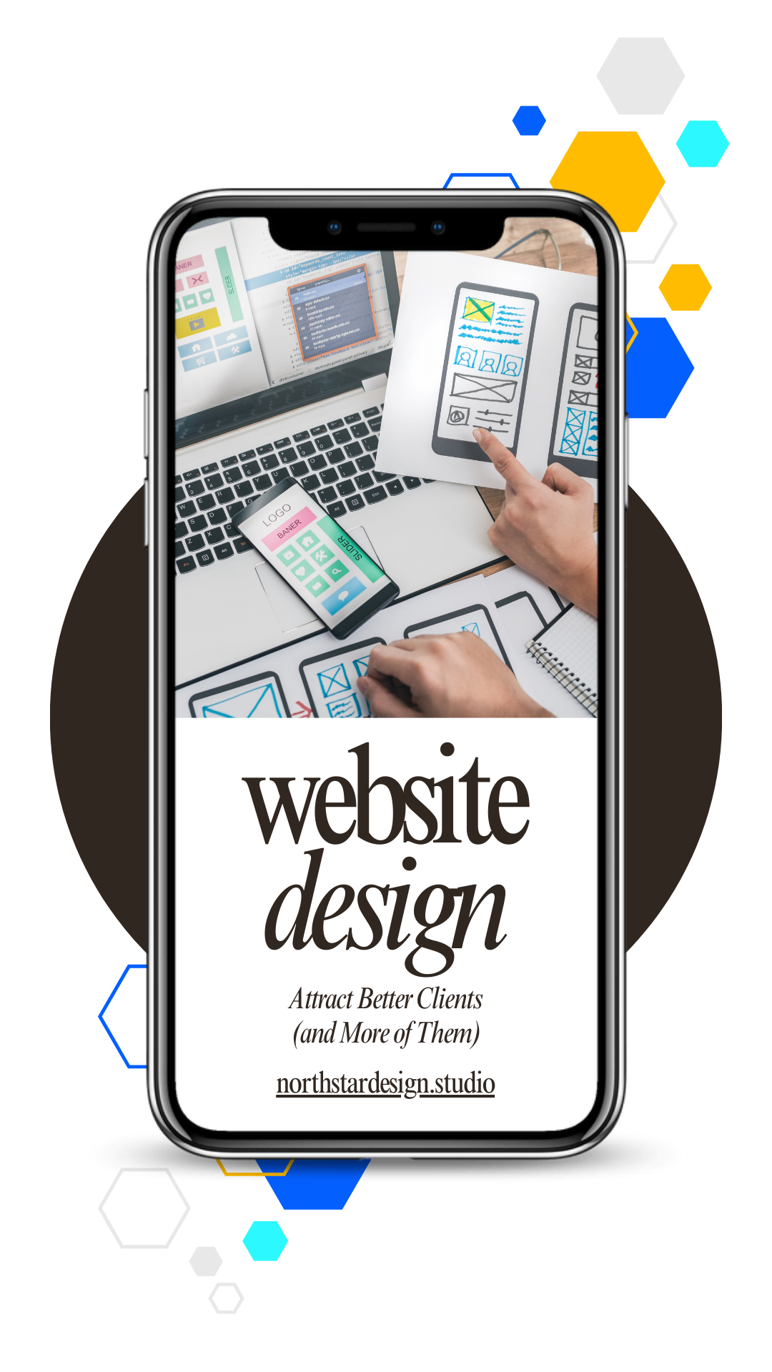 Smartphone showing screen of website design services