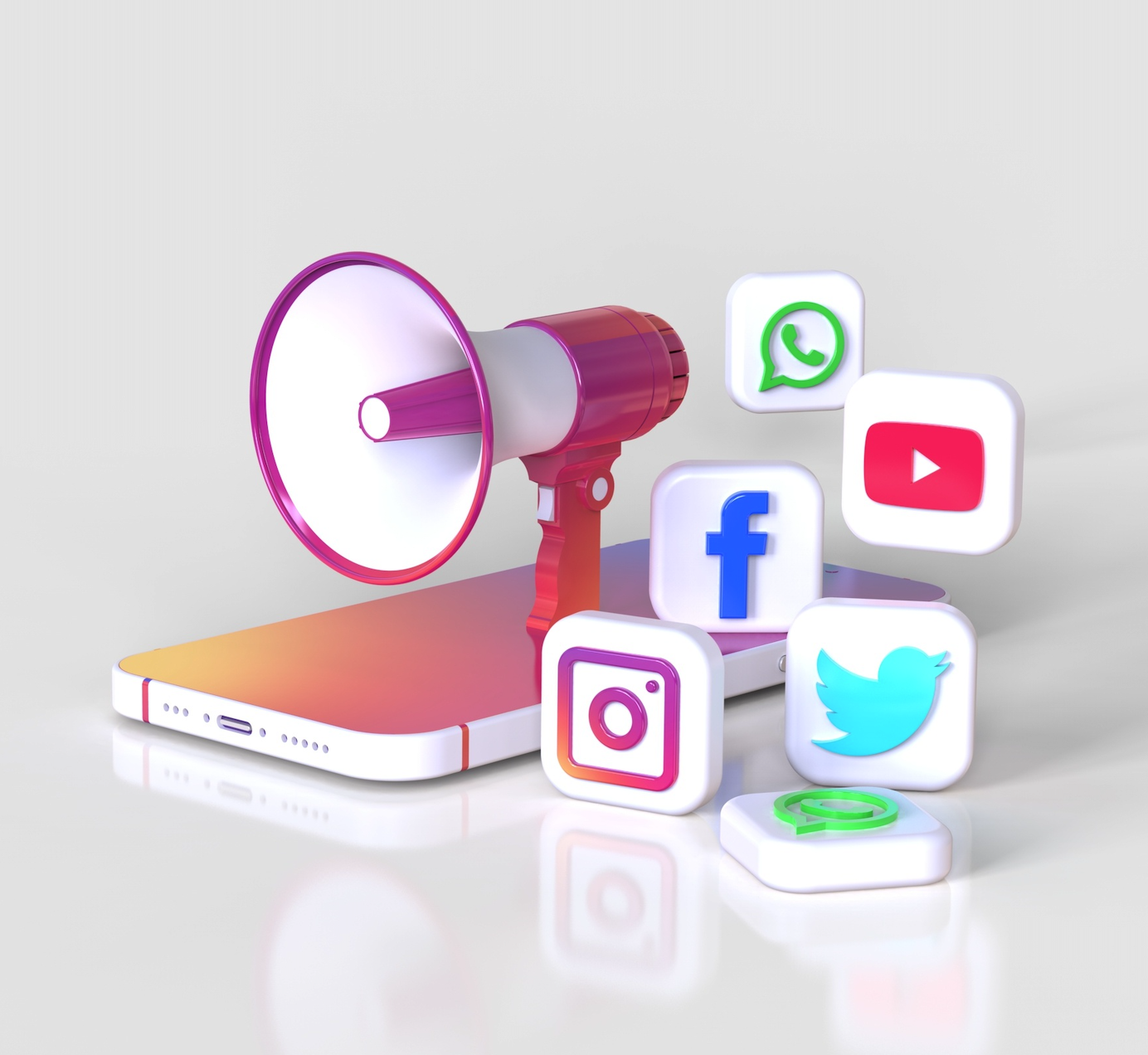 Social media marketing concept in realistic 3D rendering