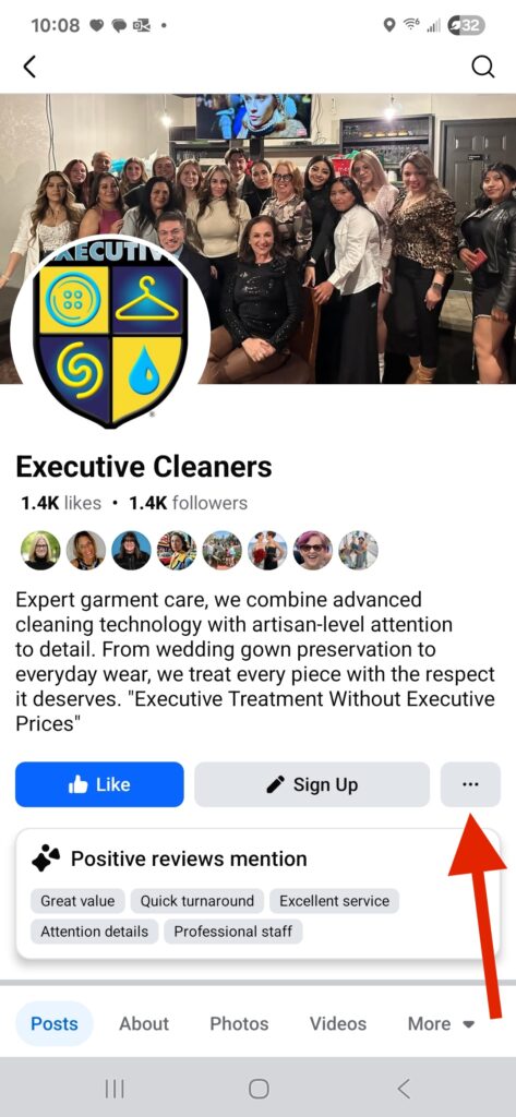 landing page for Executive Cleaners business facebook page