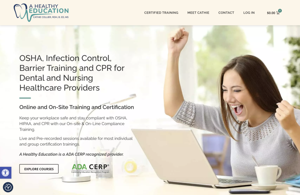 image of website homepage for https://ahealthyeducation.com/