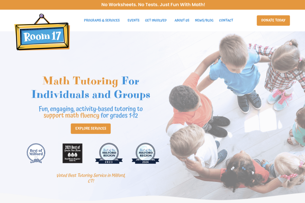 image of homepage for math tutoring website in ct https://room17math.com/
