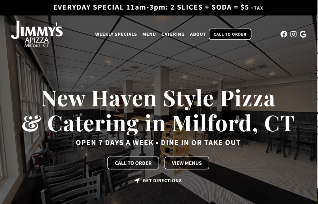 image of homepage of https://jimmysapizza.com website